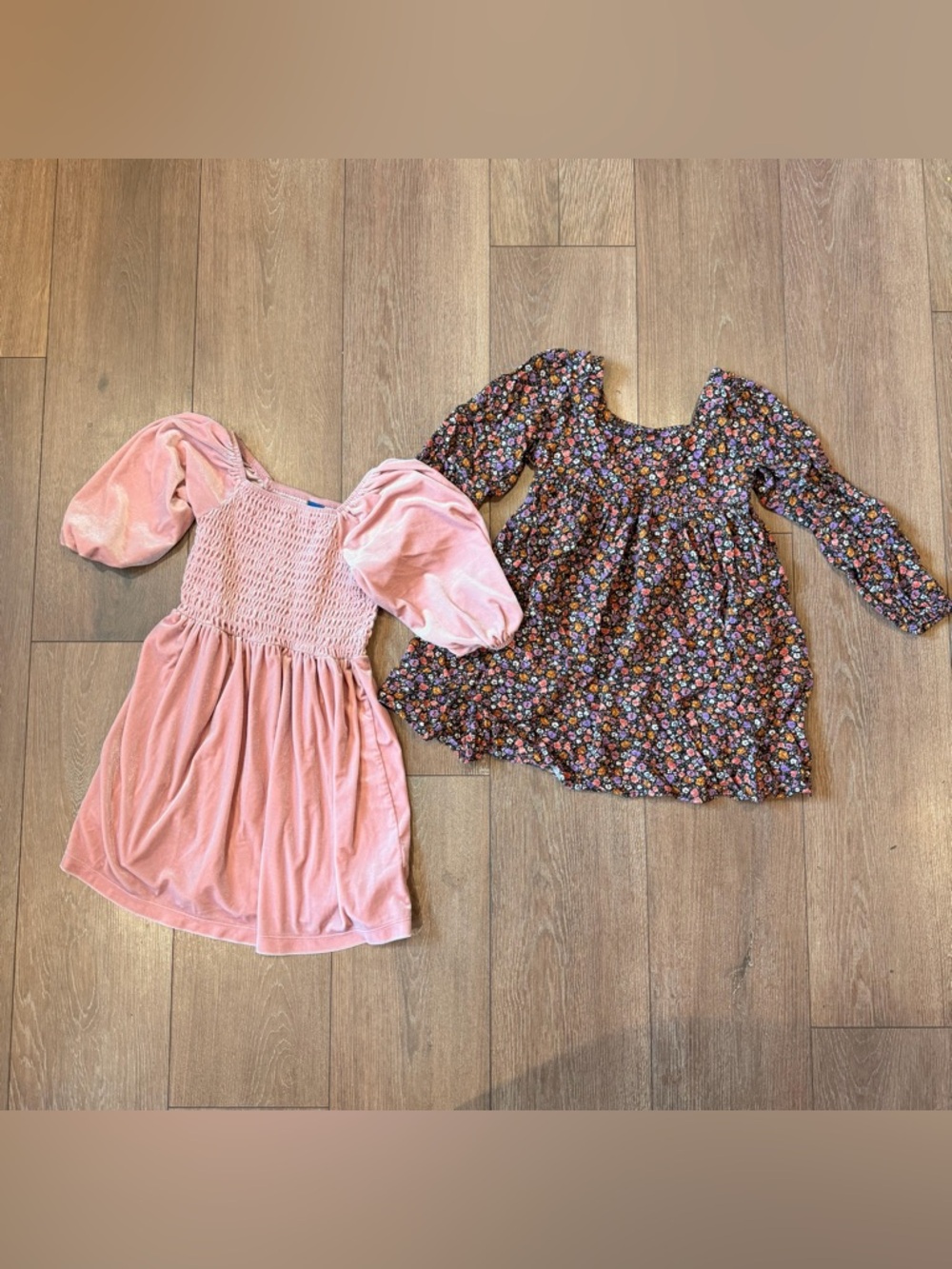 🩷 Girls Dress Bundle Size 6 Pink Velvet + Floral Smocked Long Sleeve Art Class✨